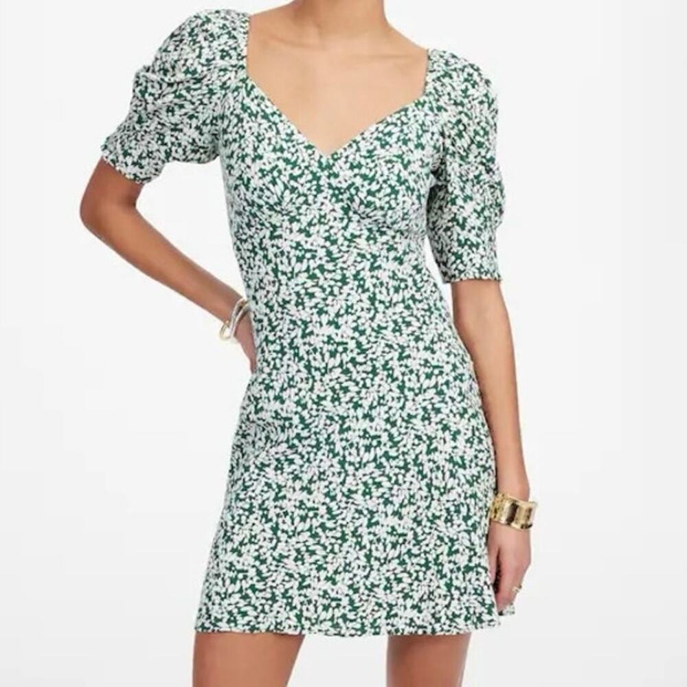 Madewell Abstract Leaf Kelly Verdant Seamed V-Neck Mini Dress Women’s 4 Green